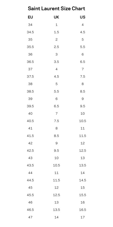 ysl size 41|ysl yst laurent size chart.